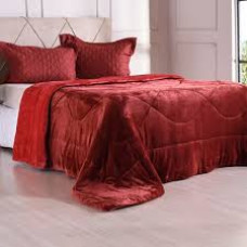 Edredom De Plush Bicolor Liso King Dupla Face Toque Flannel Vermelho - Bene Casa
